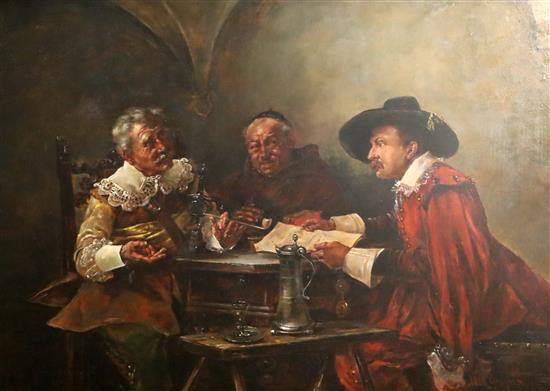 Jakob Emmanuel Gaisser (1825-1899) 17th century gentlemen around a table 17 x 23in.